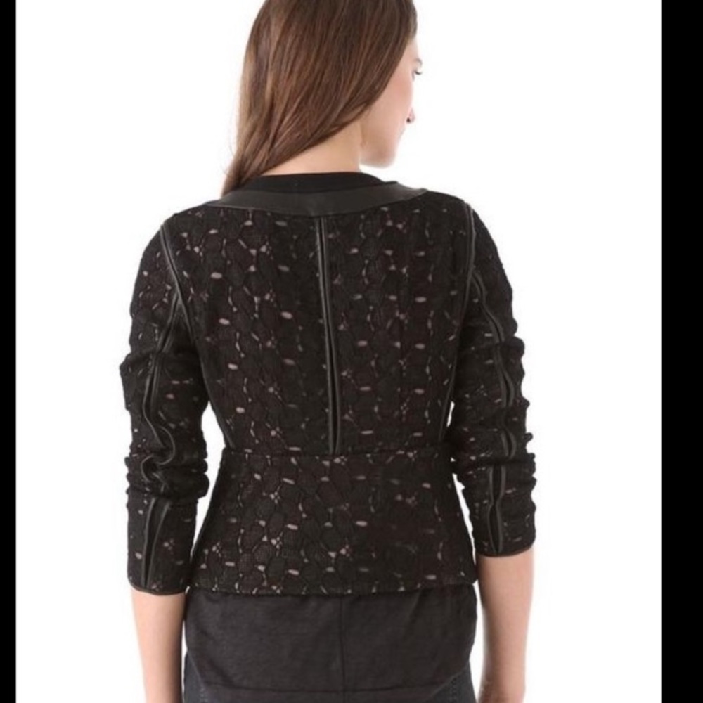 DvF Diane von Furstenburg black lace with leather trim over nude satin size 2 - Picture 3 of 6